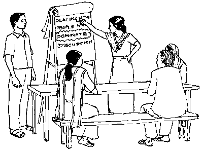 Illustration of a small group of people watching a facilitator writing on a flip chart