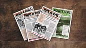 Des numéros du magazine Pas à Pas en français, espagnol, portugais et anglais, étalés sur un bureau en bois.
