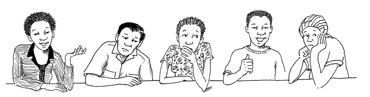 Illustration of five young men demonstrating different body language