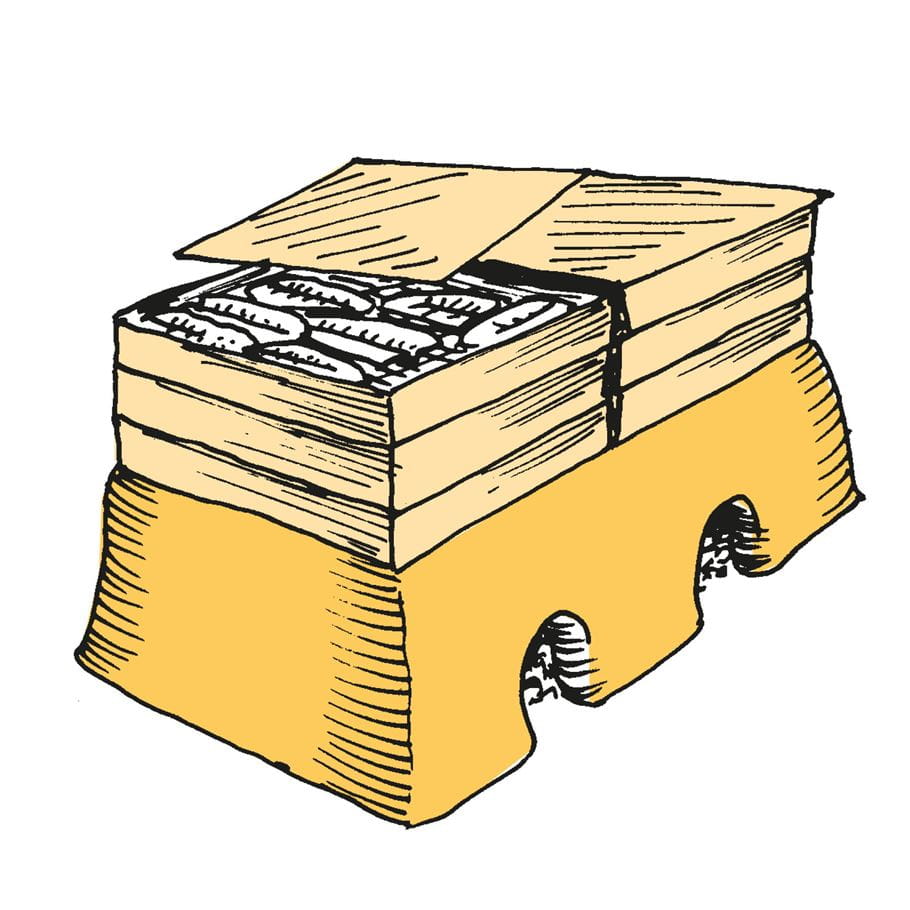 A diagram shows a stove made from mud with wooden trays of fish on top and two wood fires at the bottom to create smoke