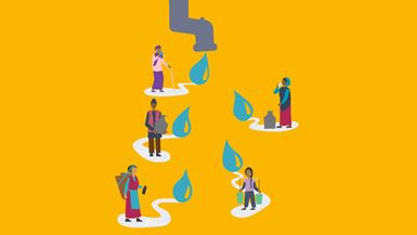 Illustration of different people around the world collecting water
