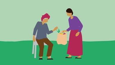 Illustration of a woman helping and elderly woman