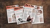 Versiones de la revista Paso a Paso en español, francés, inglés y portugués se exponen sobre un escritorio de madera