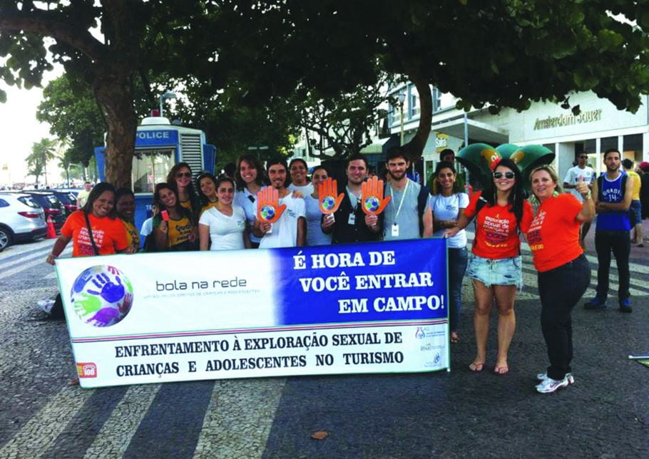 Campaigners invite people to 'take to the field' in action against the sexual exploitation of children and young people by tourists. Photo: Bola na Rede