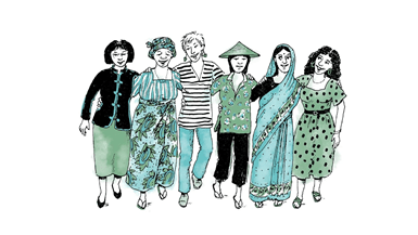 Una ilustración de mujeres de diferentes países.