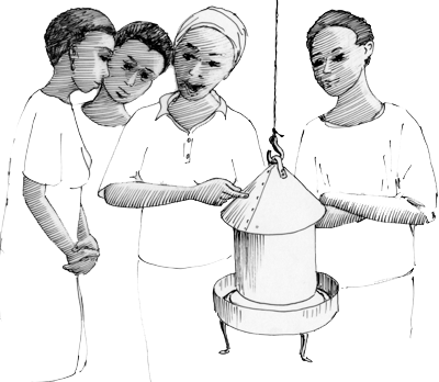 An illustration of four women talking together