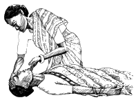 Illustration of a woman assisting another woman with first aid