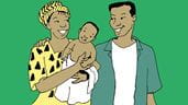 Illustration d’une mère et d’un père portant un bébé