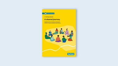Cover of 'A Shared Journey' training manual by Tearfund, showing diverse people in a circle.