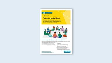 Cover of "Journey to Healing" quick guide with an illustration of women in a circle.